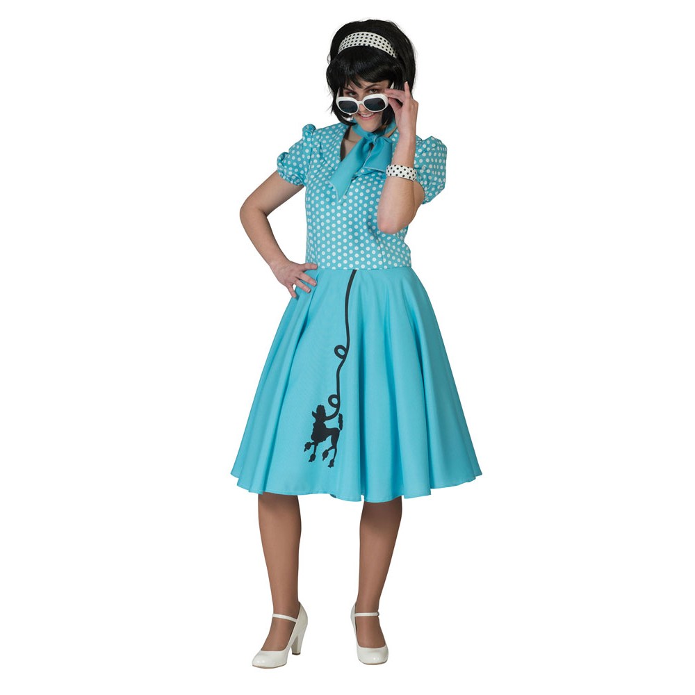 50er Jahre Pudel Kleid Damenkostüm blau