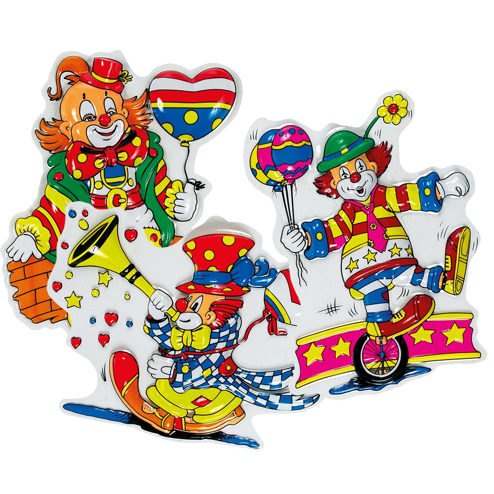 Clown Wanddeko 3er-Set NEU Zubehör Accessoire Karneval Fasching