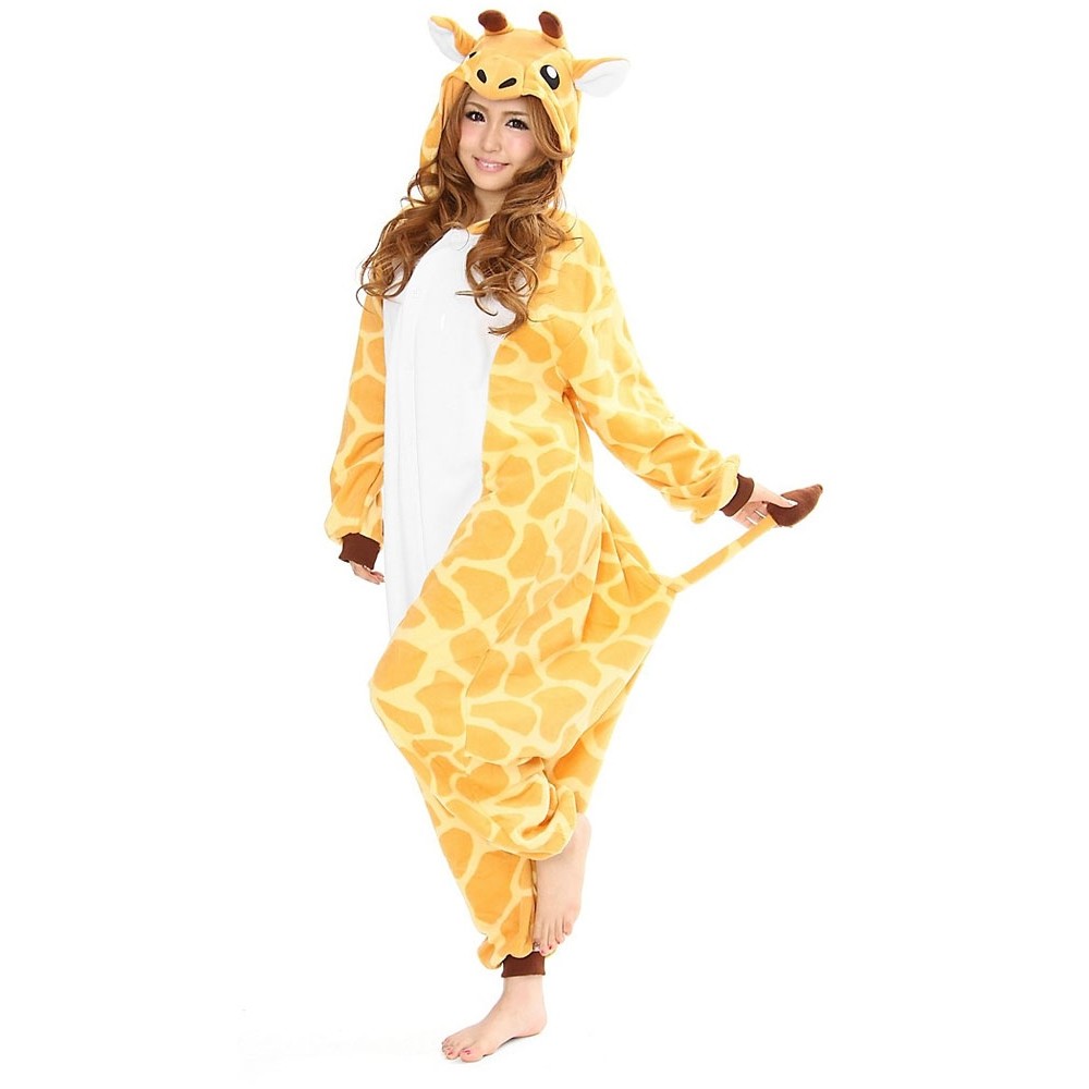 Damen-Kleid Giraffe mit Kapuze Tierkostüm Plüschkostüm Giraffenkostüm 