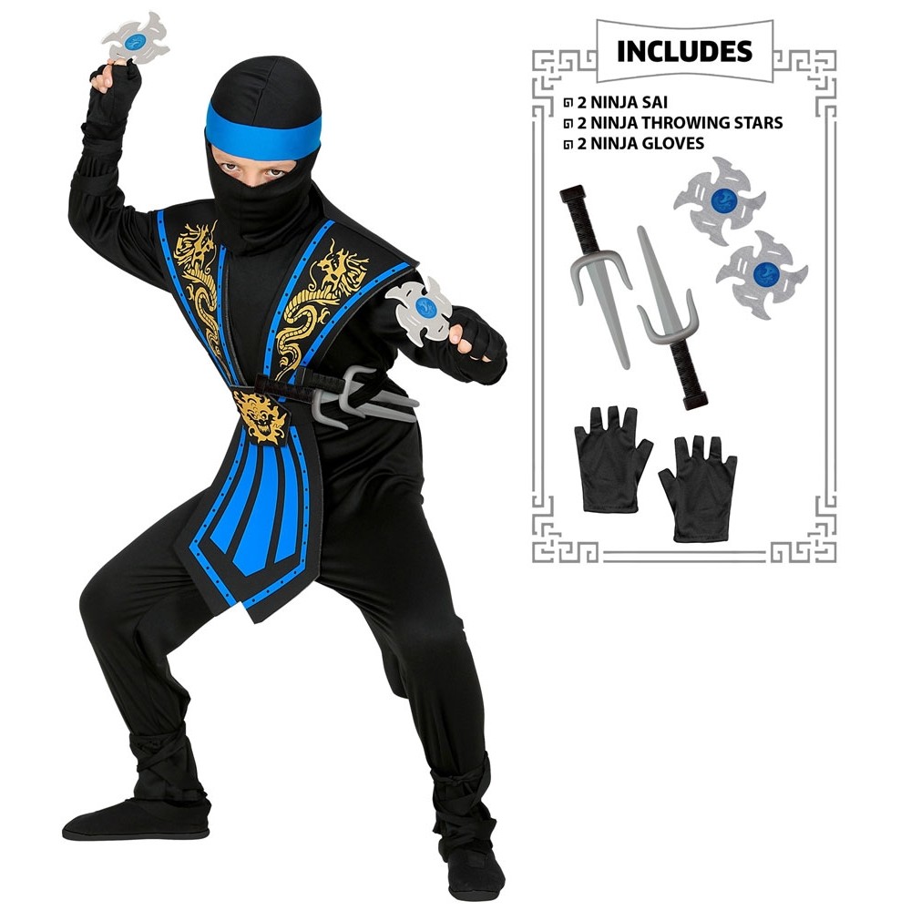 Blaues Ninja Kostüm für Kinder zwischen 4-6 Jahre 