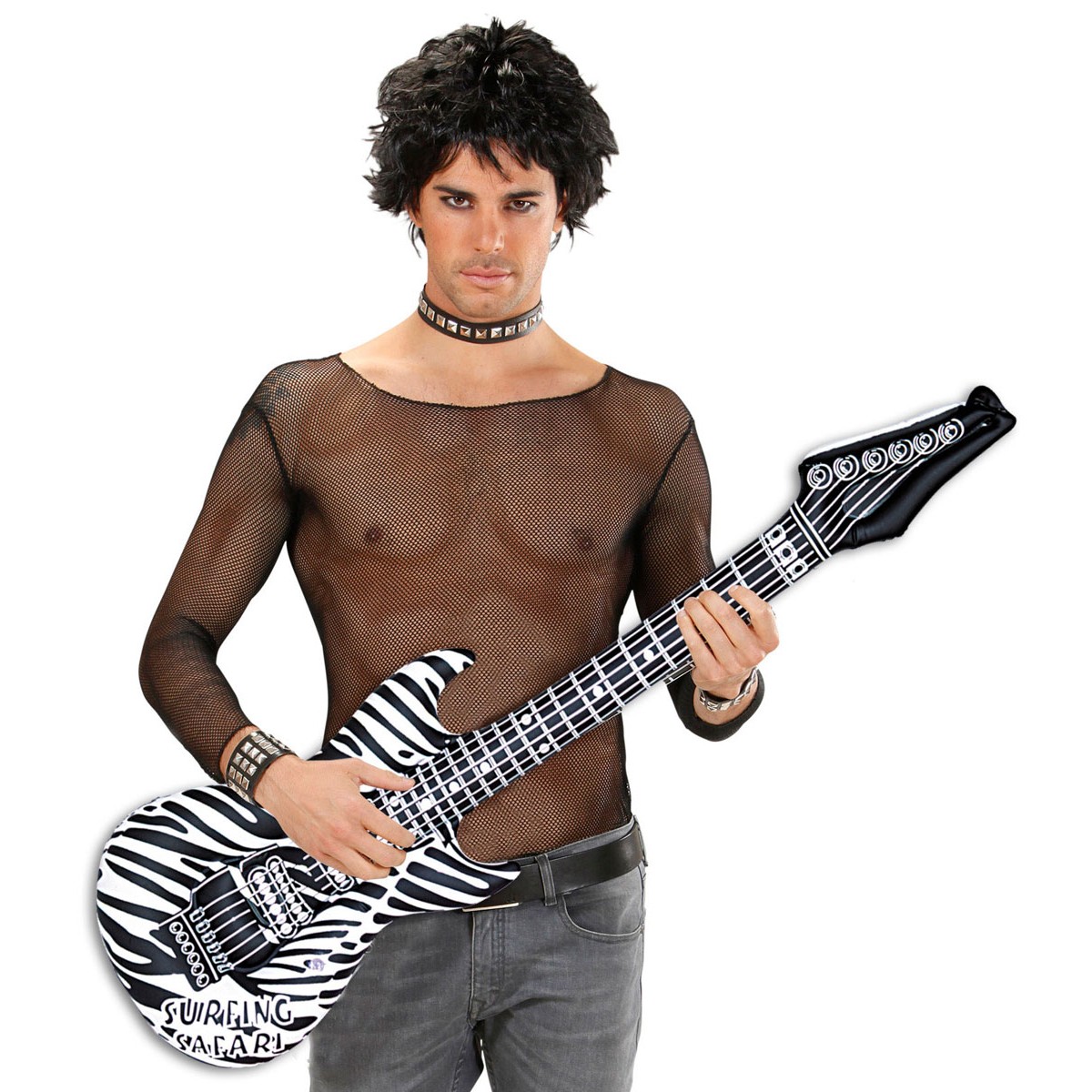 WIM 23942 aufblasbare Gitarre Zebra Musikstar Rock Heavy Metal Karneval Zubehör