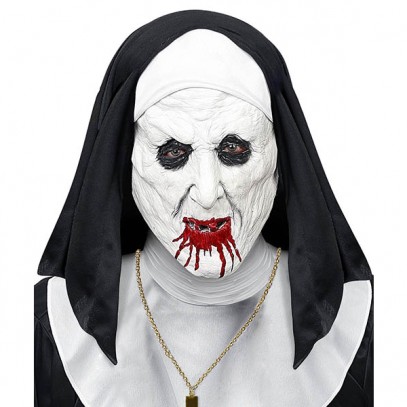 Horror Nonnen Halbmaske mit Kopfbedeckung