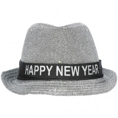 LED Trilby Hut Happy New Year silber 1