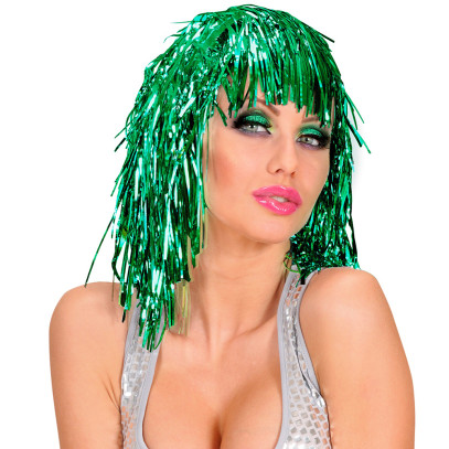 Lametta Party Disco Perücke grün für Damen