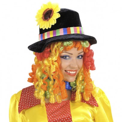Clown-Hut mit bunter Lockenperücke