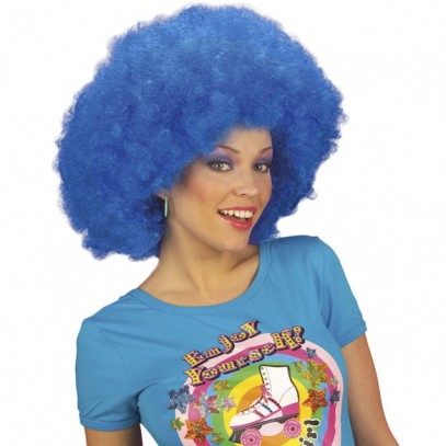 Lockige Afro Perücke Deluxe in neon-blau