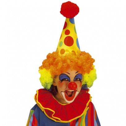 Spitzer Clown Hut mit lockiger Perücke