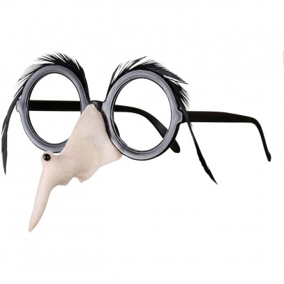 Brille mit Hexennase und schwarzen Augenbrauen