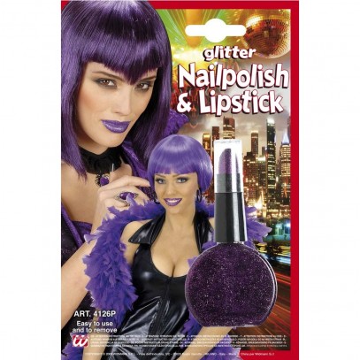 Glitzer-violetter Lippenstift & Nagellack 2in1