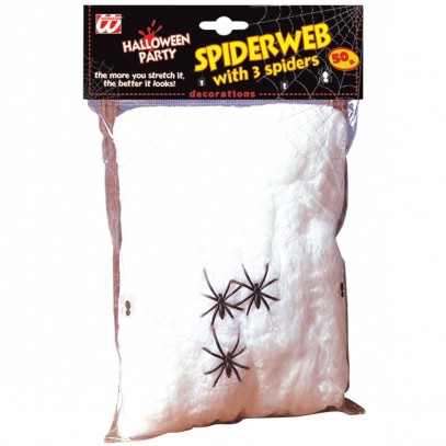 Weißes Spinnennetz 50g mit 3 Spinnen