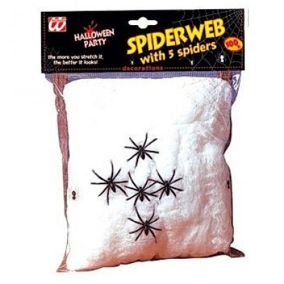 Weißes Spinnennetz 100g mit 5 Spinnen