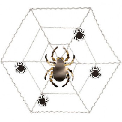 Spinnennetz Wanddeko mit Spinnen 106 cm