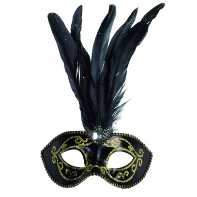 Barock Augenmaske mit Federn schwarz