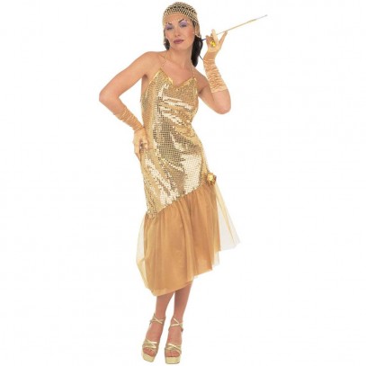 20er Jahre Showgirl Paillettenkleid goldfarben