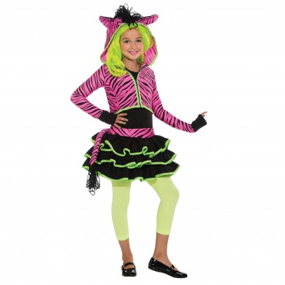 Neon Zebra Kostüm für Mädchen