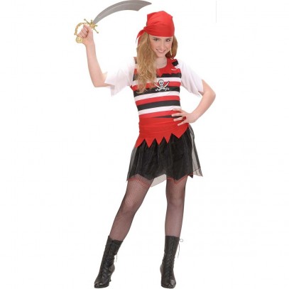 Piraten Mädchen Kostüm 3-teilig in rot-weiß 2