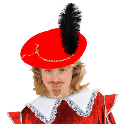 Musketier Hut mit Feder für Kinder rot
