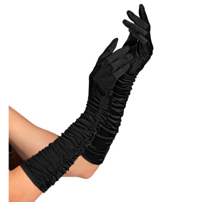 Geraffte Handschuhe in Schwarz 44cm