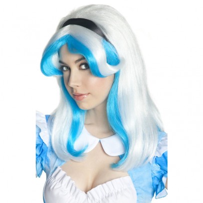 Alice Perücke blau/weiß mit Haarband