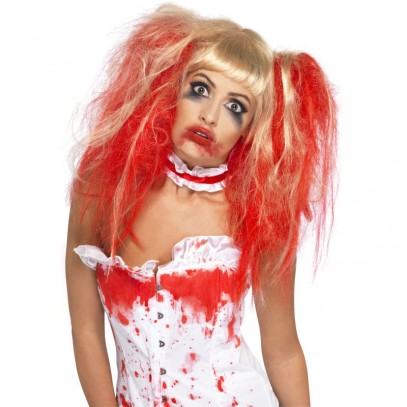 Blutige Zombie Horror Perücke blond-rot