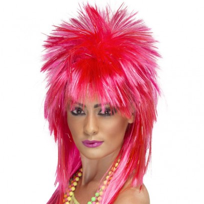 80er Neon Rock Diva Perücke pink