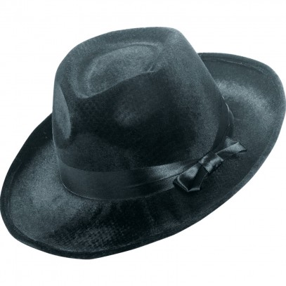 Schwarzer Mafia Hut mit schwarzem Satinband
