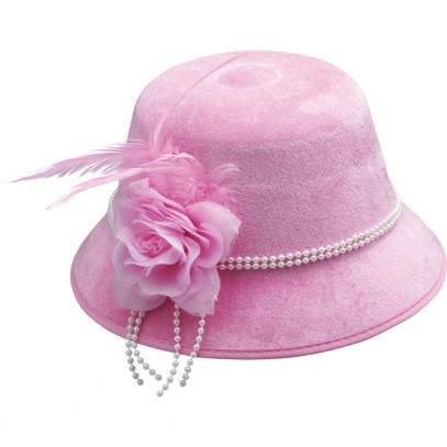 Damenhut Perlenband mit Blume pink