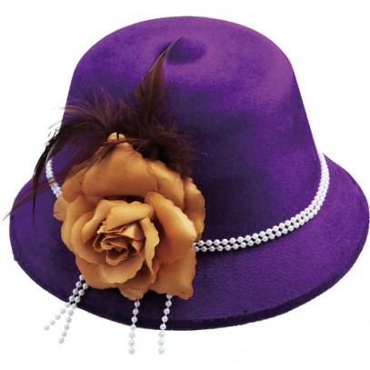 Damenhut Perlenband mit Blume violett