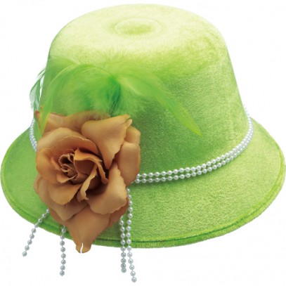 Damenhut Perlenband mit Blume neon grün