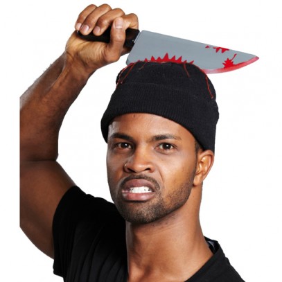Halloween Mütze Messer im Kopf