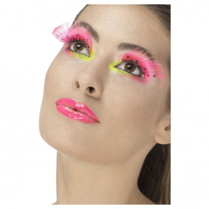 Party Feder Wimpern Neon-Pink