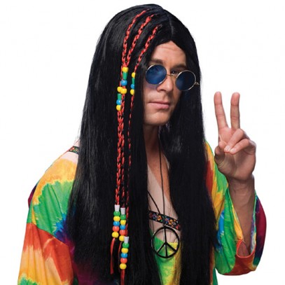 Lange Hippie Perücke schwarz