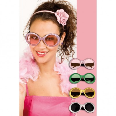 Glitter Partybrille rund in 4 Farben