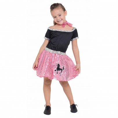50er Jahre Pudel Kinderkleid rosa-schwarz