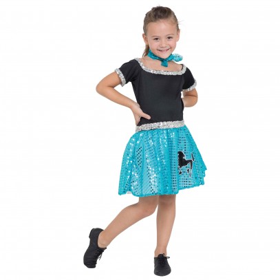 50er Jahre Pudel Kinderkleid schwarz-blau