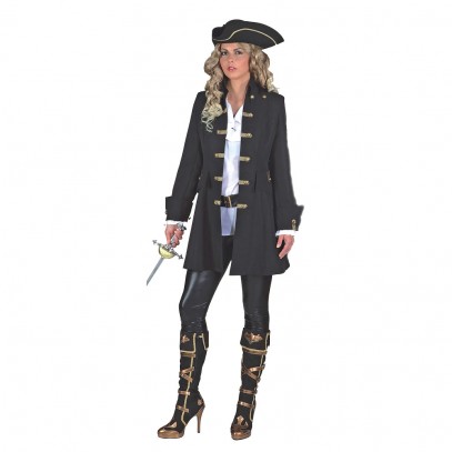 Piratenmantel schwarz Damenkostüm Deluxe
