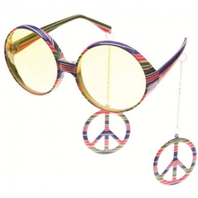 Bunte Peace Brille mit Ohrringen