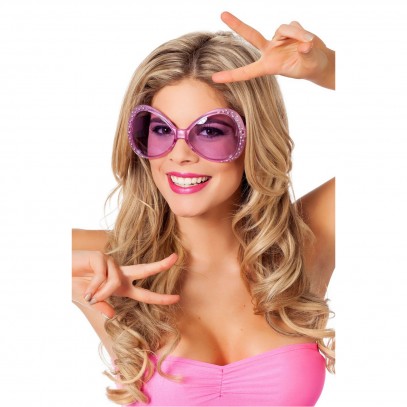 70er Disco Brille mit Steinchen pink