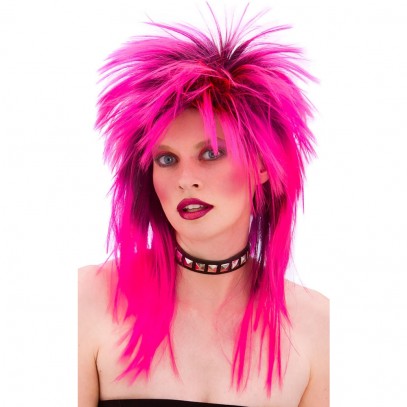 80er Jahre Rocker Perücke pink