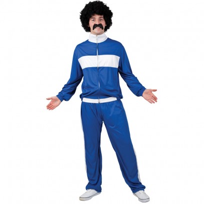 80er Prollo Trainingsanzug Kostüm blau-weiß