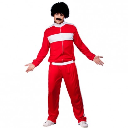 80er Prollo Trainingsanzug Kostüm rot-weiß