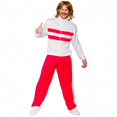 80er Prollo Trainingsanzug Kostüm weiß-rot