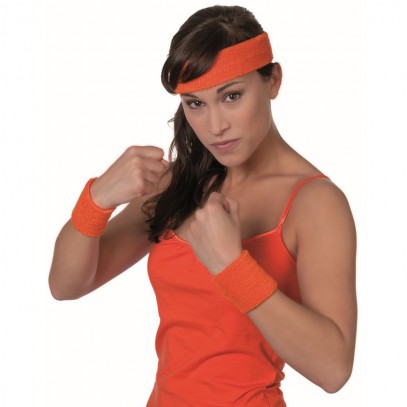 80er Stirnband mit Schweißbändern Set orange 