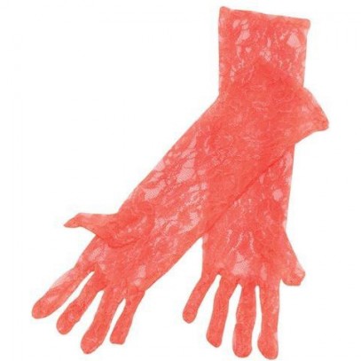 80er Jahre Spitzen-Handschuhe neon-orange
