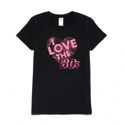 80er Jahre T-Shirt für Damen schwarz-pink