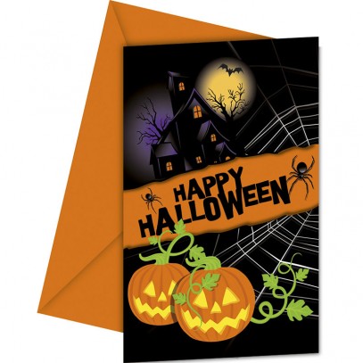 Halloween Einladungskarten 6 Stück orange