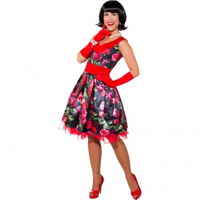 50er Jahre Rockabilly Rosen Kostüm für Damen