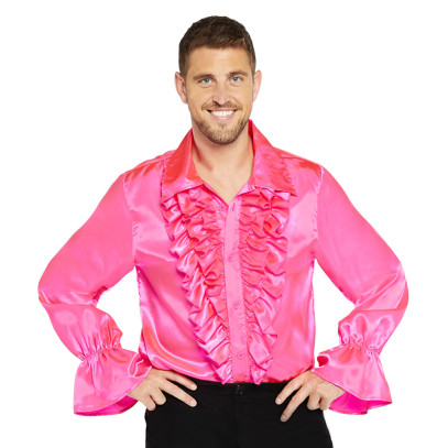 70er Rüschenhemd für Herren pink