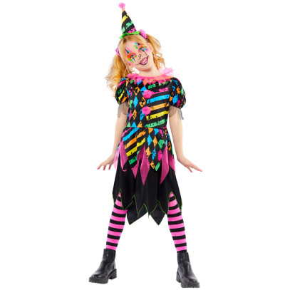 Neon Horror Clown Girl Mädchenkostüm