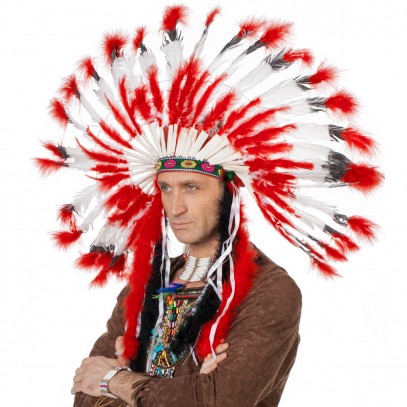 Übergroßer Indianer Kopfschmuck Rot Weiß